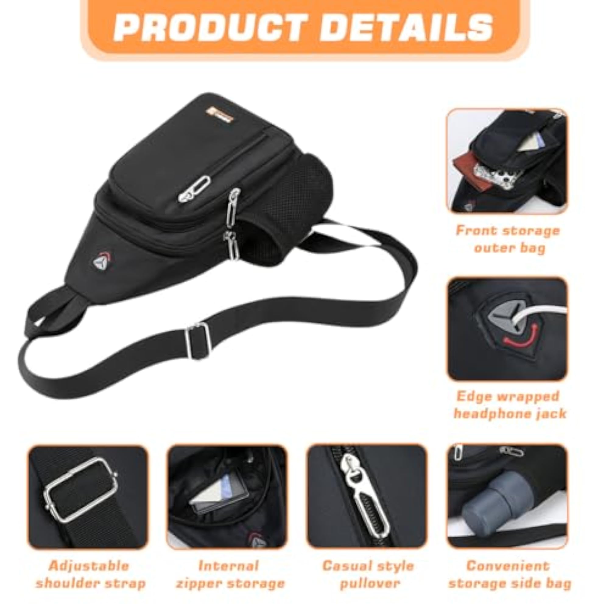 Men's Lightweight Oxford Cloth Sling Bag with USB Charging Port